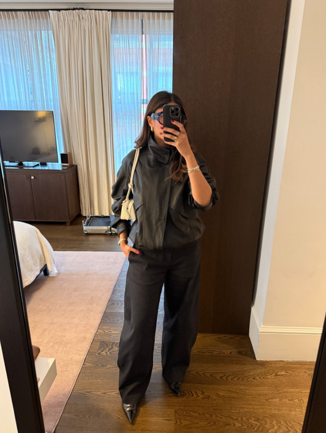 Black leather jacket, nyc fall, fall outfit, funnel neck jacket 

 #LTKHoliday #LTKgrwm #LTKootd