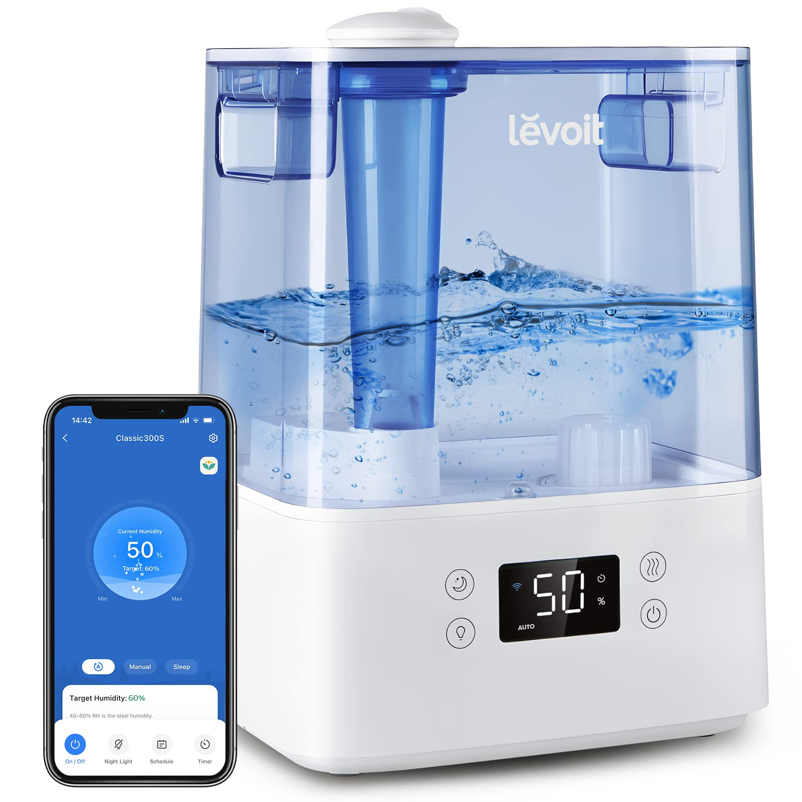 LEVOIT Classic300S Ultrasonic Smart Top Fill Humidifier, Extra Large 6L Tank for Whole Family, AP... | Amazon (US)