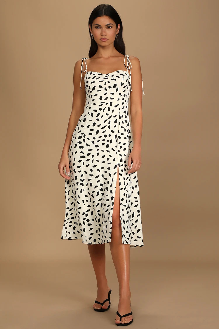 Party in Paris White Print Tie-Strap Midi Dress | Lulus (US)