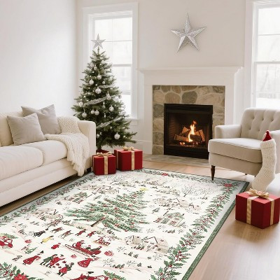 3x5 Christmas Area Rug – Washable Entryway Rug with Xmas Tree Design, Soft Non-Slip Carpet for Living Room & Bedroom | Target