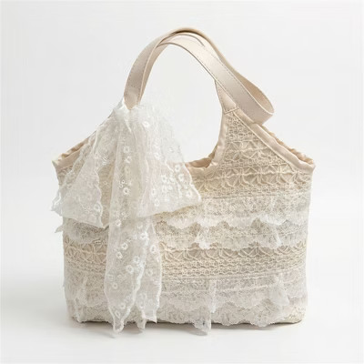 Alilang Women Lace Shoulder Tote Bag with Bow Detail Soft Structured Handbag, White | Target