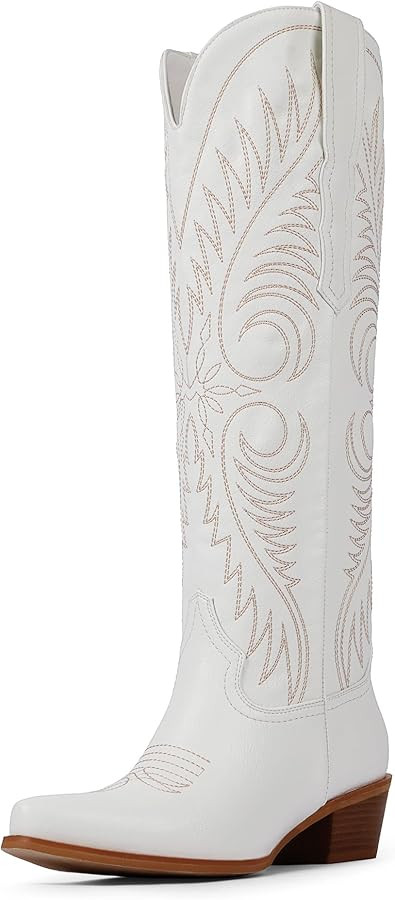 Modatope Cowboy Boots for Women Knee High Cowgirl Boots Embroidered Pointed Toe Chunky Heel Weste... | Amazon (US)