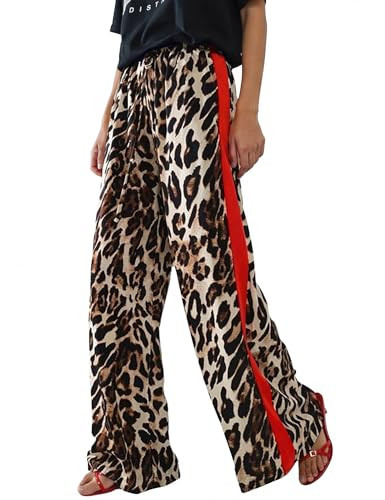 Rapbin Leopard Palazzo Pants for Women Casual Drawstring Palazzo Pants 2026 Vacation Outfits for Women with Pockets (Leopard 1-L) | Amazon (US)