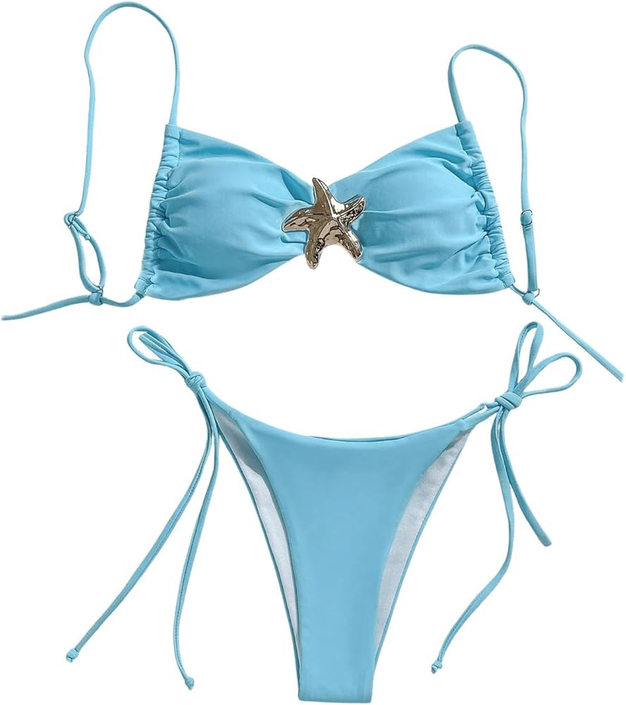 Milumia Women's Bikini Set Metal Starfish Swimsuit Tie Side 2 Pieces String Bathing Suit | Amazon (US)