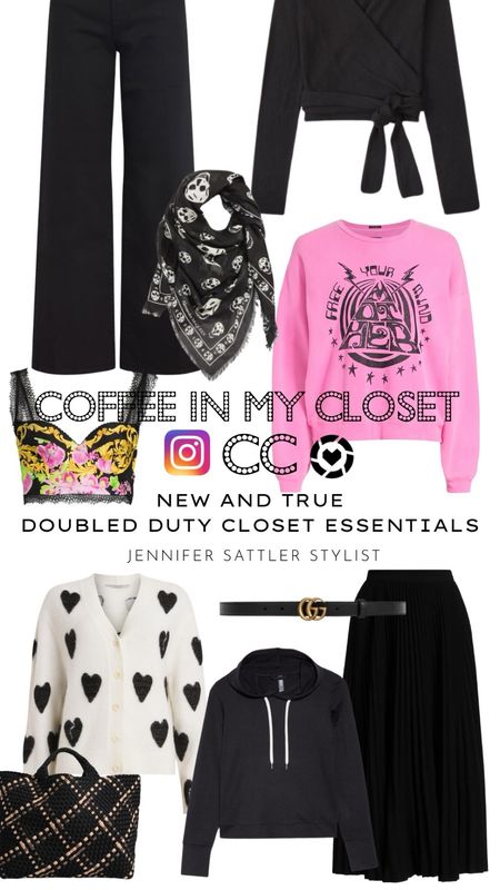 I never run out of things to wear and it’s not because I shop all the time it’s because everything I own does double duty and I can wear at least 2 ways. These are some new and tired and true closet essentials I think you’ll love too. They include a scarf you can wear now with a rain coat or poolside with a swimsuit, a Versace bralette 65% off, and my most popular haute mama uniform. 
