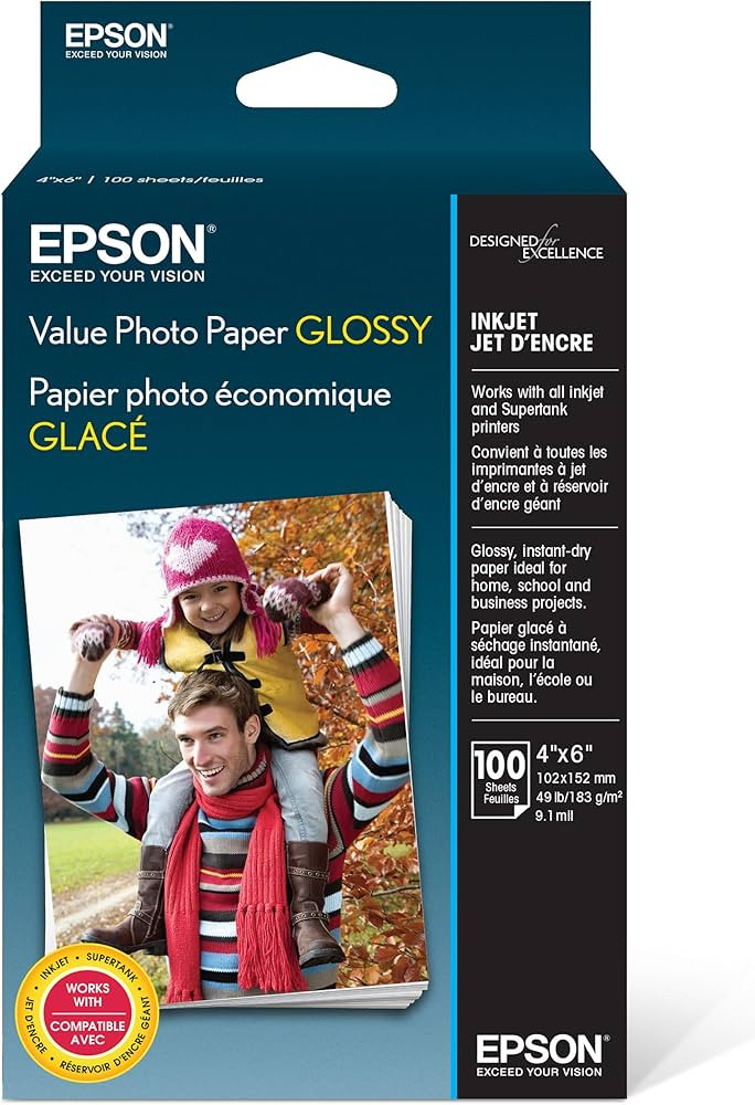 Epson Value Photo Paper Glossy, 4"x6", 100 Sheets (S400034) | Amazon (US)