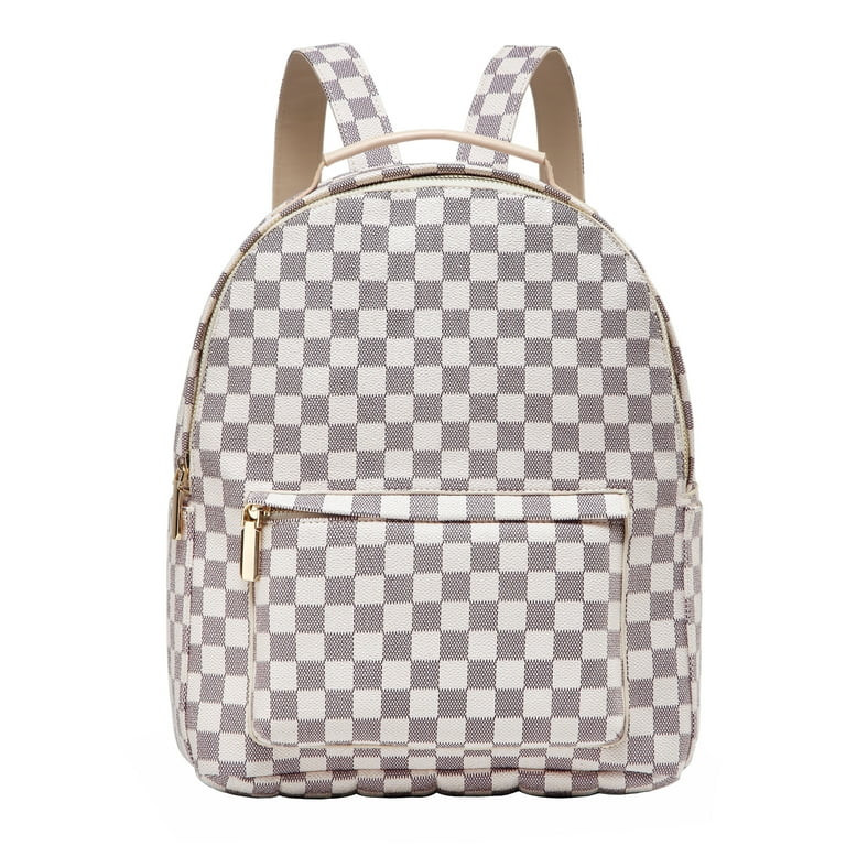 Daisy Rose Checkered Backpack Bag - Luxury PU Vegan Leather- Cream | Walmart (US)