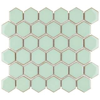 Hudson Due 2" Hex Light Green 10-7/8 in. x 12-5/8 in. Porcelain Mosaic Tile (9.7 sq. ft./Case) | The Home Depot