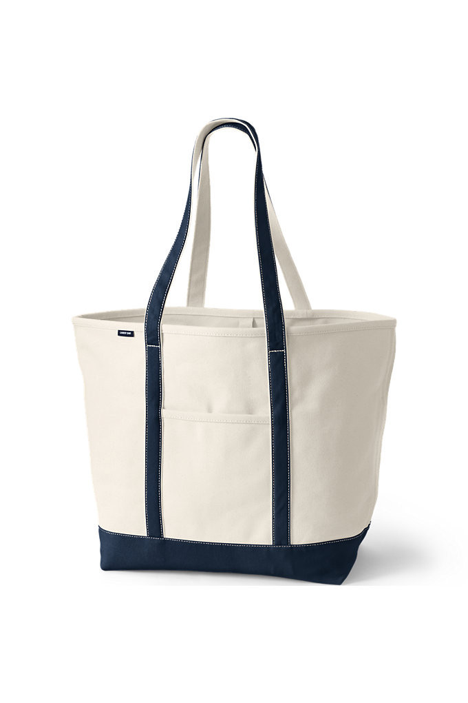 Extra Large 5 Pocket Open Top Long Handle Canvas Tote Bag - Lands' End - Ivory | Lands' End (US)