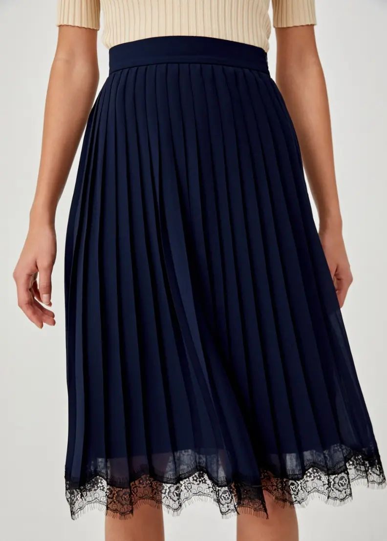 Rebecca Lace Trim Pleated Midi Skirt | Love, Bonito USA