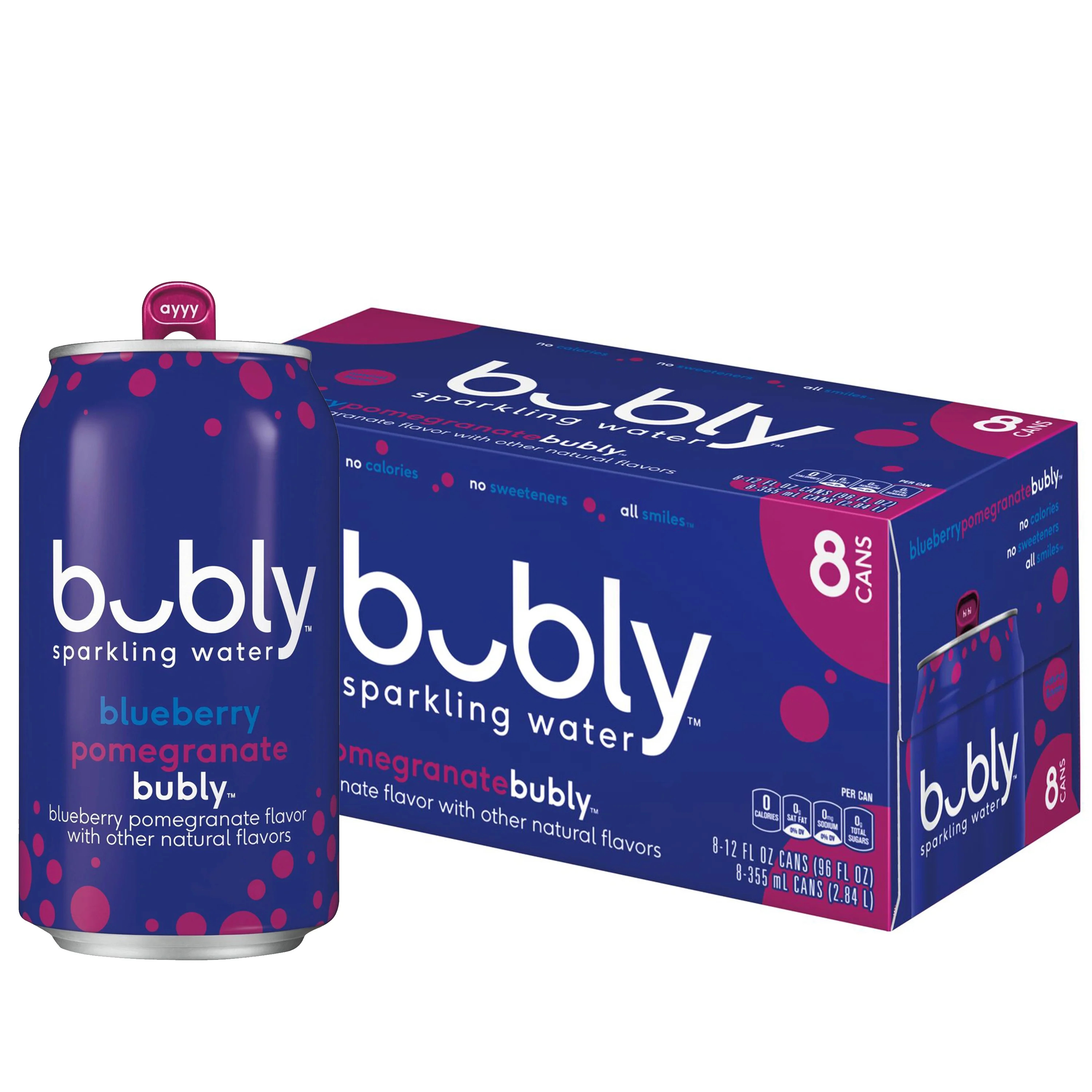 Bubly Blueberry Pomegranate Sparkling Water, 12 fl oz, 8 Pack Cans | Walmart (US)