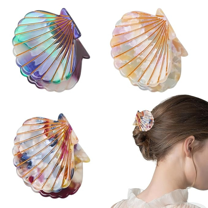 3 Pcs Seashell Hair Clips Mermaid Shell Hair Claw Clips Marble Pattern Hair Accessories for Women... | Amazon (US)
