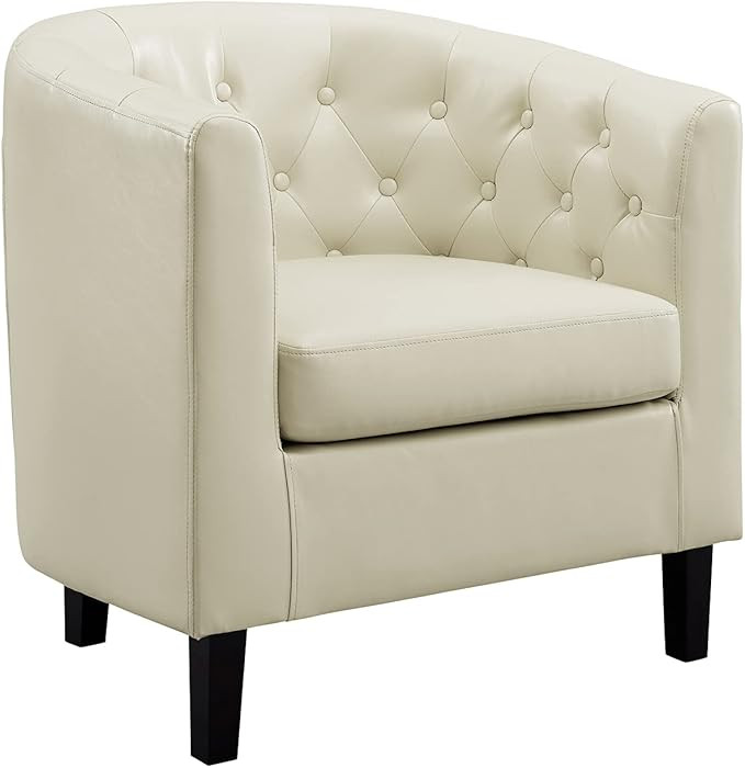 Emma Accent Chair, Button Tufted Faux Leather Barrel Chair, Midcentury Modern Accent Chair, Comfy... | Amazon (US)
