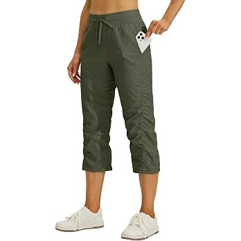 Willit Women's Quick-Dry Capris Travel Pants Lightweight Striped Woven Hiking Workout Casual Pant... | Amazon (US)
