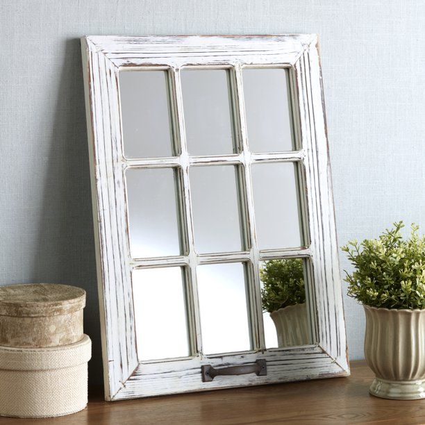 Distressed Wood Windowpane Mirror - Rustic Home Decoration | Walmart (US)