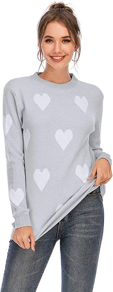 shermie Women's Cute Heart Knitted Sweaters Long Sleeve Crew Neck Pullover Sweater | Amazon (US)