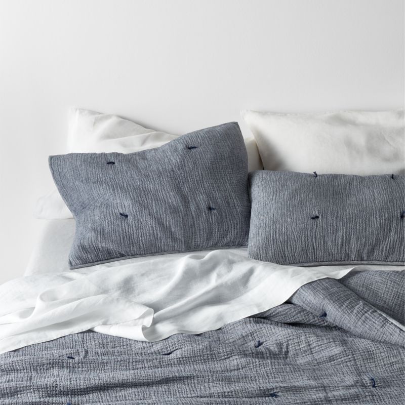 Aire Crinkle Organic Cotton Linen Blend Deep Indigo Quilts & Pillow Shams | Crate & Barrel | Crate & Barrel