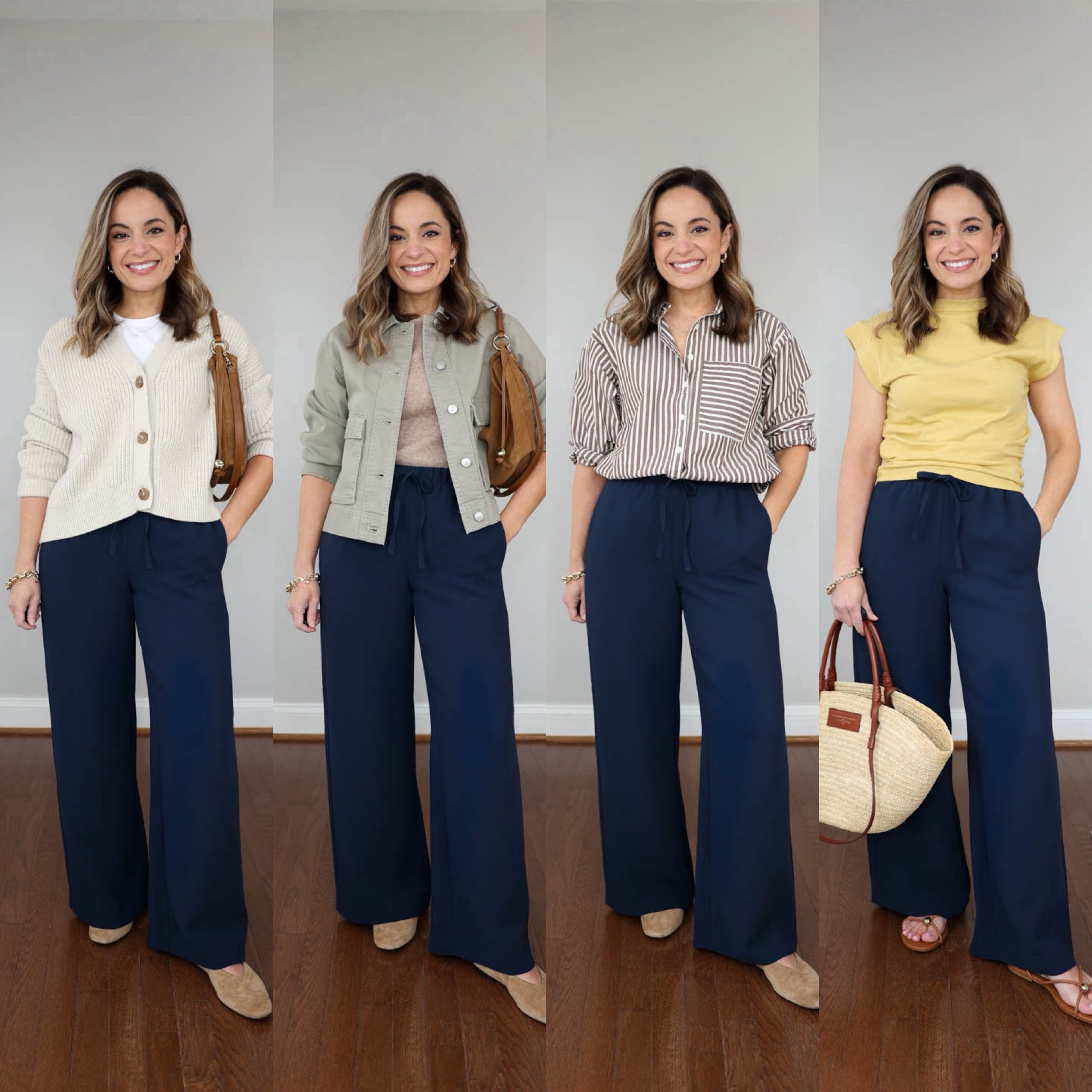 A few ways I would style the Lodge pants from Aritzia! 

Pants: xxs short - in admiral. In xxs the pants have a 28” inseam but the inseam increases as sizes go up. 

Outfit 1
White t-shirt (Quince): xs 
Brown stripe top (LOFT): petite xxs 
Sandals (DV): tts 

Outfit 2 
White t-shirt (Quince): xs 
Cardigan (Quince): xs 
Flats (Madewell): tts 

Outfit 3 
White t-shirt (Quince): xs 
Jacket (Quince): xs 
Sneakers (Gola): tts 

Outfit 4 
Yellow top (Old Navy): petite xs 
Sandals (DV): tts 

Outfit 5 
White t-shirt (Quince): xs 
Sweater (Quince): xs speckled beige 
Flats (Madewell): tts 

Outfit 6 
Denim top (J.Crew): petite xxs 
Sneakers (Gola): tts 

Outfit 7 
Sweater tee (Quince): xs 
Jacket (LOFT): petite xxs 
Flats (Madewell)

Outfit 8 
Brown stripe top (LOFT): petite xxs 
Flats (Madewell): tts 



My measurements for reference: I’m 4’10” and 105lbs. My bust, waist, and hip measurement is 32”, 24”, and 36”.

#LTKPetite