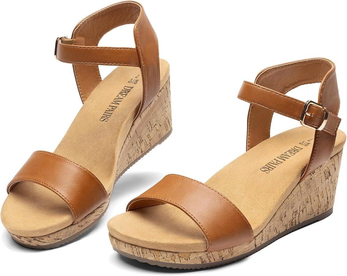 DREAM PAIRS Women's Open Toe Buckle Ankle Strap Platform Wedge Sandals for Women Summer Dressy Sh... | Amazon (US)