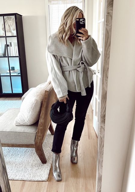 Fall outfit! Loving this wrap coat! 3 colors, wearing small.
Jeans code: LAUREN
Prob my fave metallic boots yet! The perfect pewter! I’m in 7.5. 

#LTKstyletip #LTKSeasonal #LTKshoecrush