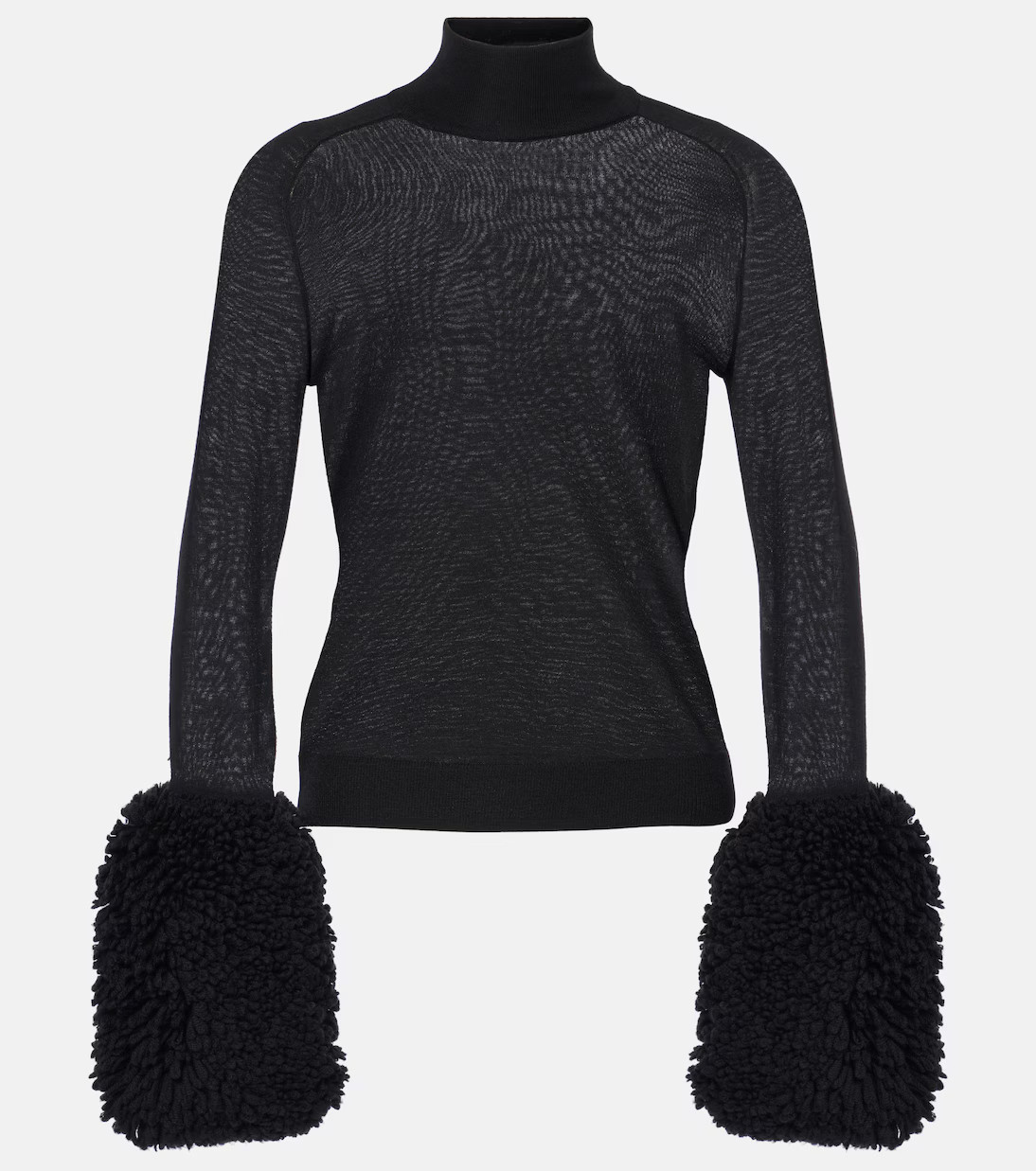 Faux fur-trimmed wool turtleneck top | Mytheresa (US/CA)