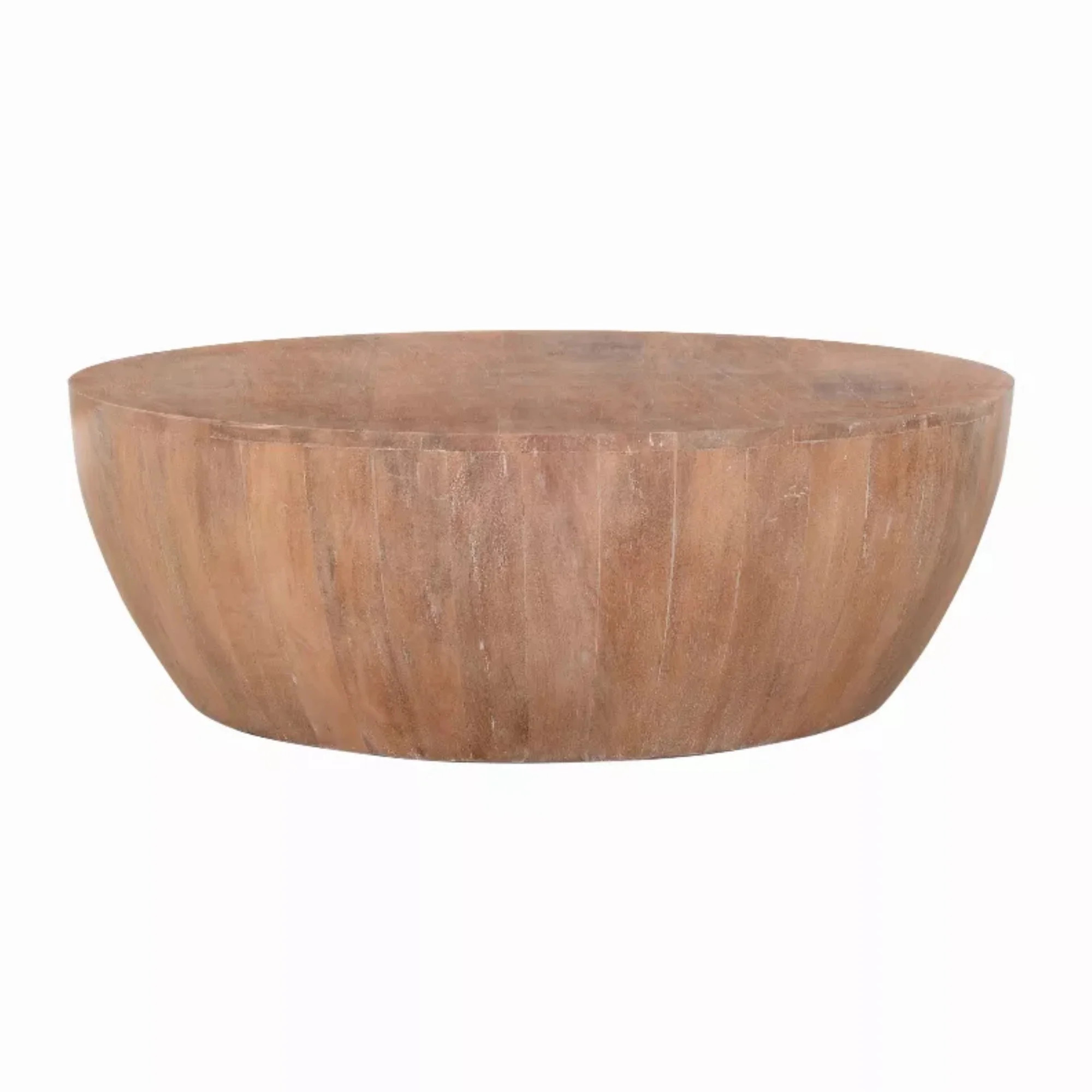 Drum Shape Wooden Coffee Table with Plank Design Base, Distressed Brown - Walmart.com | Walmart (US)
