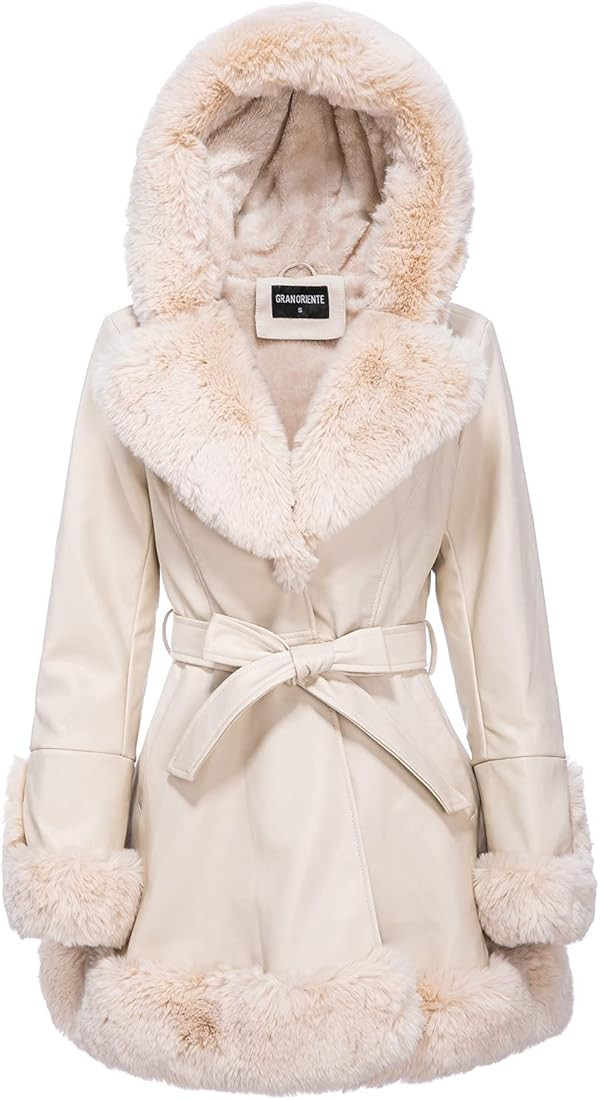 GRAN ORIENTE Women's Faux Leather Jacket with Faux Fur Collar, Winter Long Sleeve Furry Trim Pepl... | Amazon (US)