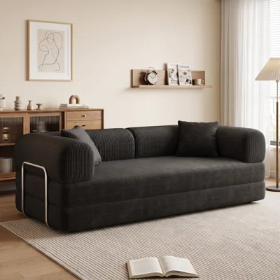 78.8" Queen Size Corduroy Convertible Boneless Floor Futon Sofa Bed with 2 Pillows, No Assembly Couch for Office, Apartments & Compact Living | Wayfair North America