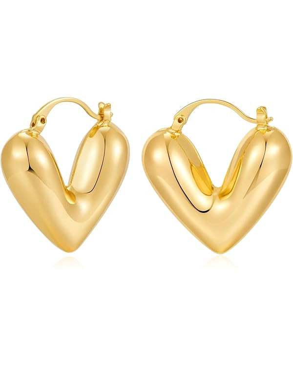 CLASSYZINT Chunky Gold Hoop Earrings For Women Small Gold Plated Chubby Huggie Earrings Lightweig... | Amazon (US)