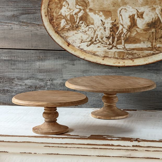 Classic Pedestal Wood Cake Stand Set of 2 | Antique Farm House