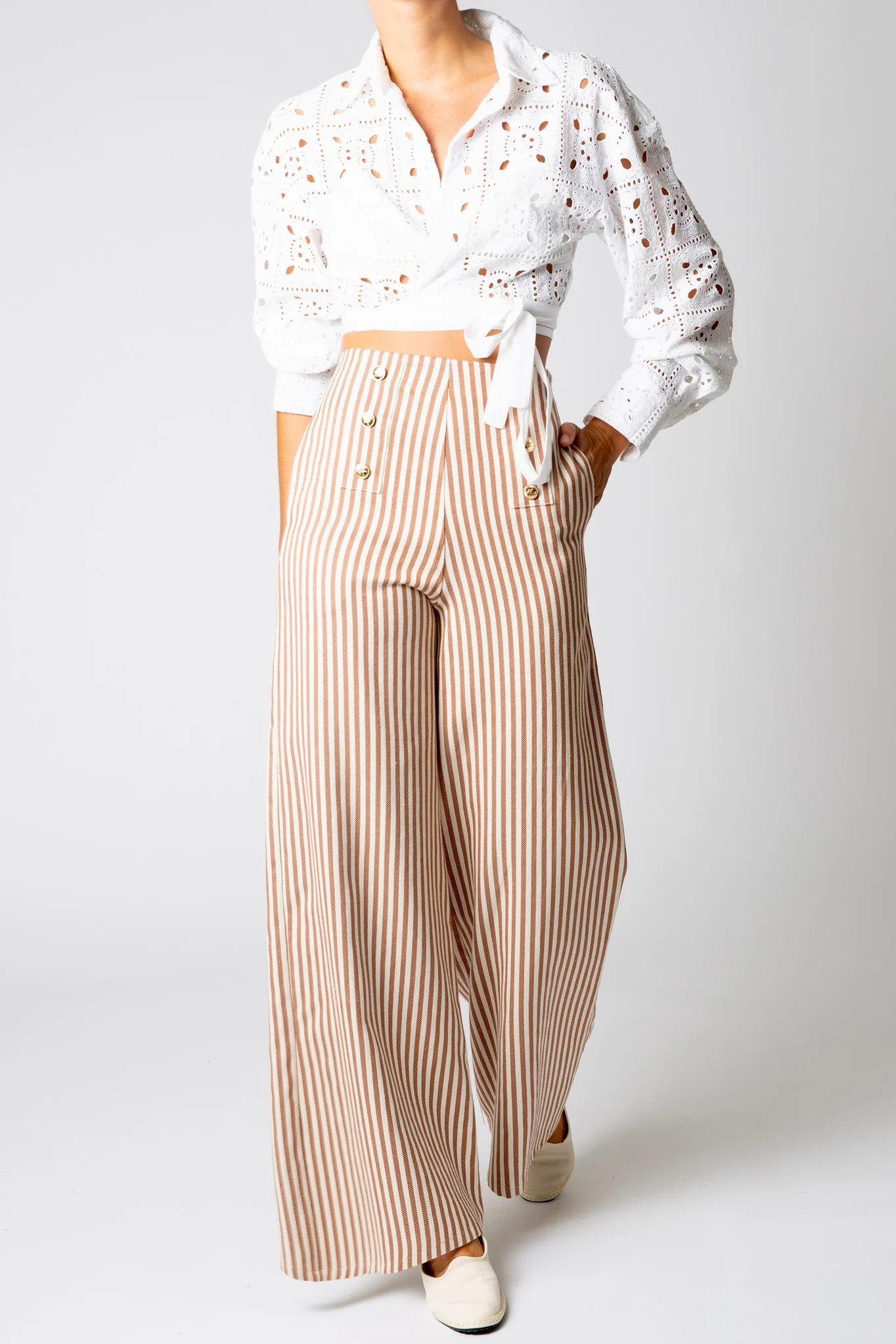 Savannah Patchwork Eyelet Wrap Top | Miguelina