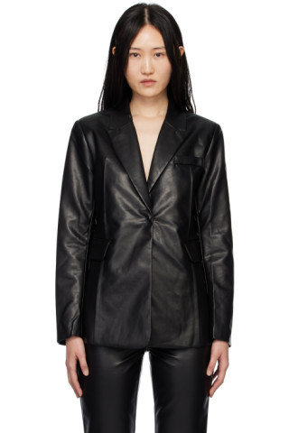 Black Grained Faux-Leather Blazer | SSENSE