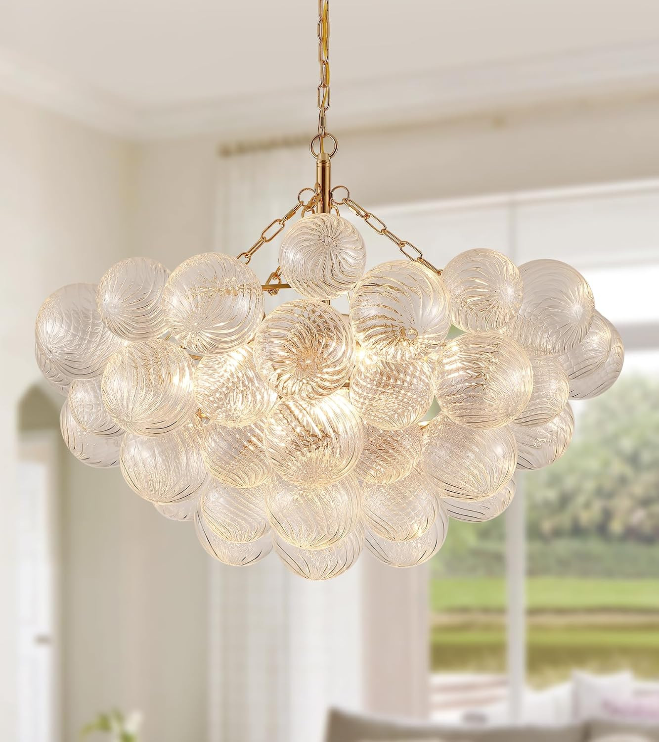 Modern Glass Chandelier,9 Light Nordic Bubble Ball Swirled Glass Globe Gold Large Pendant Light Fixtures for Foyer Bedroom Dining Room Living Room Kitchen Entryway D31.1 in UL Listed | Amazon (US)