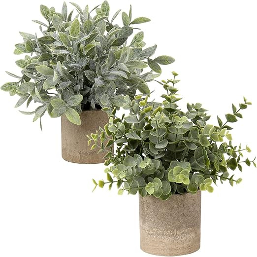 Briful Artificial Potted Plants Set of 2 Small Faux Plant Eucalyptus Mini Fake Plant Decor for Ho... | Amazon (US)