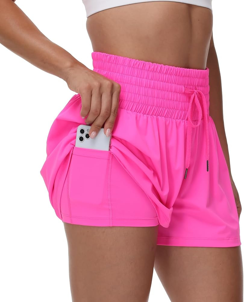 Blaosn Flowy Athletic Shorts for Women Gym Workout Running Short Pants High Waist Skort with Pock... | Amazon (US)