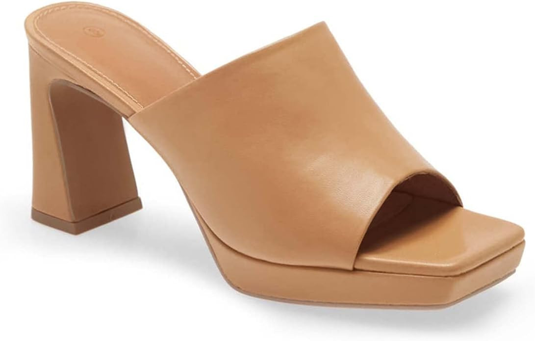 Trish Lucia Womens Platform Chunky Heels Mules Square Open Toe High Heeled Sandals Slip On Slides... | Amazon (US)