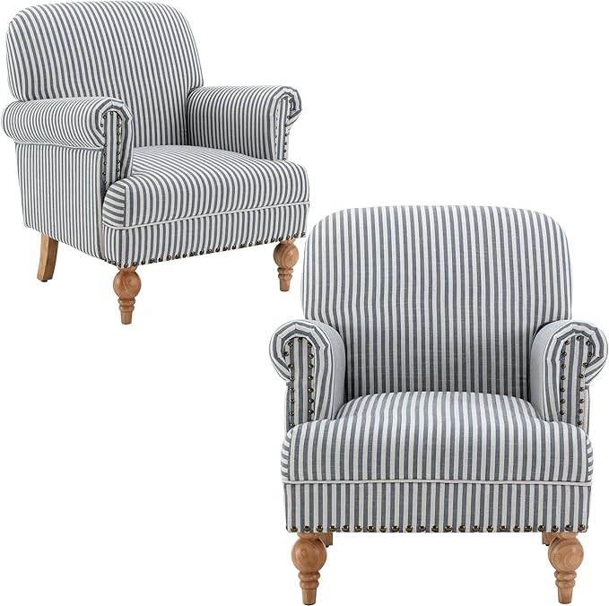 Mid Century Modern Accent Chair Set of 2 Comfy Linen Fabric Armchair Wide Reading Chair Upholster... | Amazon (US)