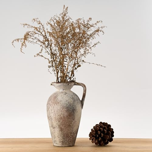LUKA Ceramic Rustic Farmhouse Vase,9.25 inch Terracotta Vase with Handle,Neutral Tall Clay Vases Decorative Vases for Living Room,Table,Shelf Decor(Brown,L) | Amazon (US)