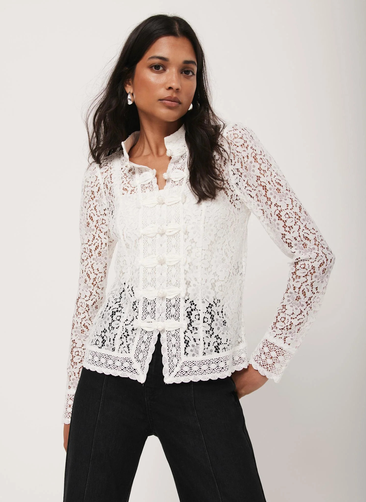 White Lace Scallop Trim Top | Mint Velvet