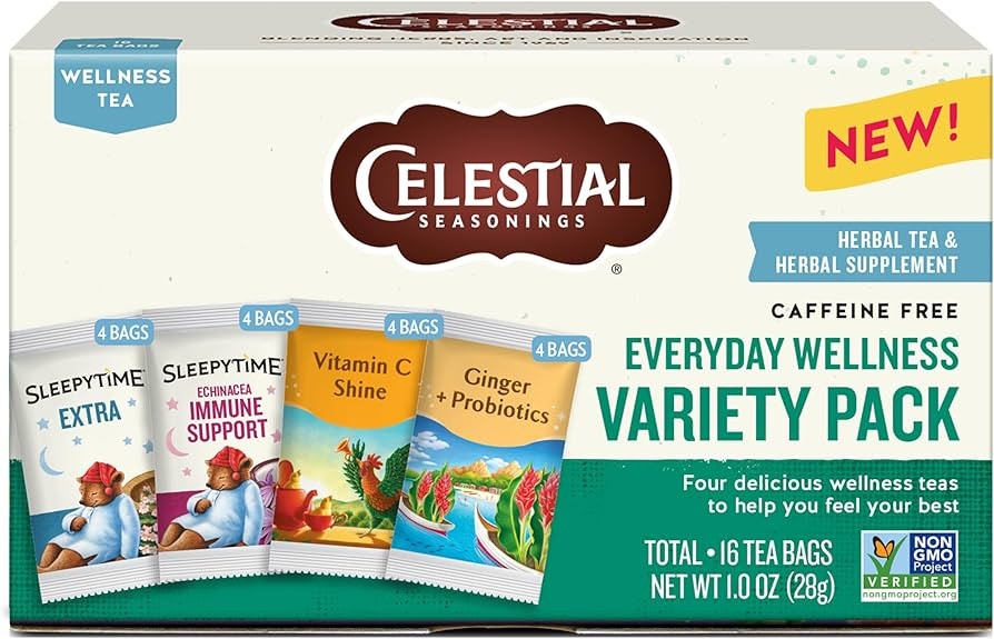 Celestial Seasonings Everyday Wellness Tea Variety Pack, Caffeine Free, 16 Tea Bags Box | Amazon (US)