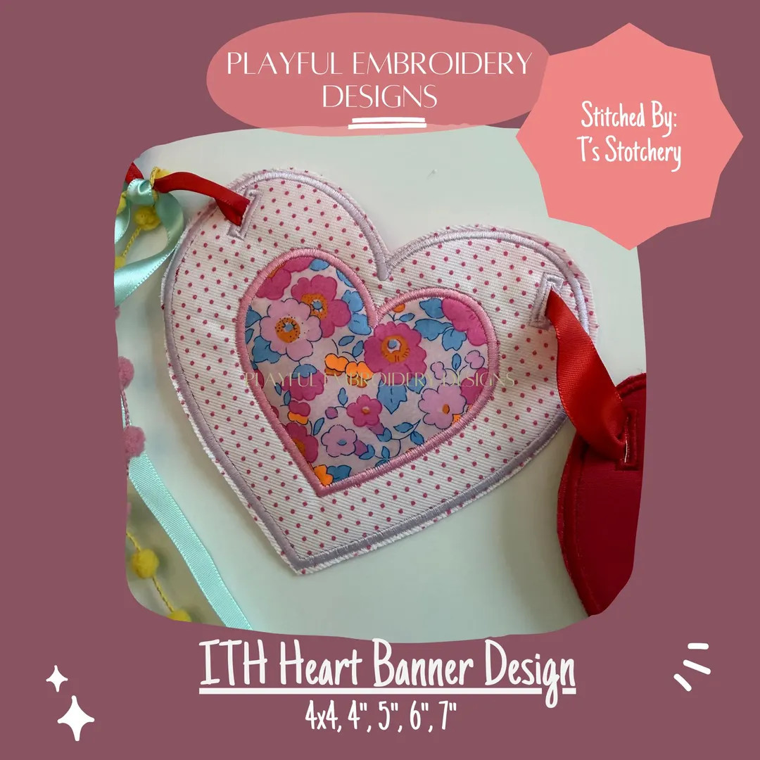 In the Hoop Heart Banner Machine Embroidery Design, Double Applique, Valentine Banner (digital Fi... | Etsy (US)