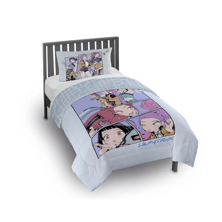 KPOP Demon Hunters Kids 2 Piece Purple Reversible Comforter and Pillowcase Bedding Set, Twin/Full | Walmart (US)