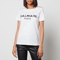 Balmain Women's 3 Button Printed Logo T-Shirt - White/Black - XS | Coggles (Global)