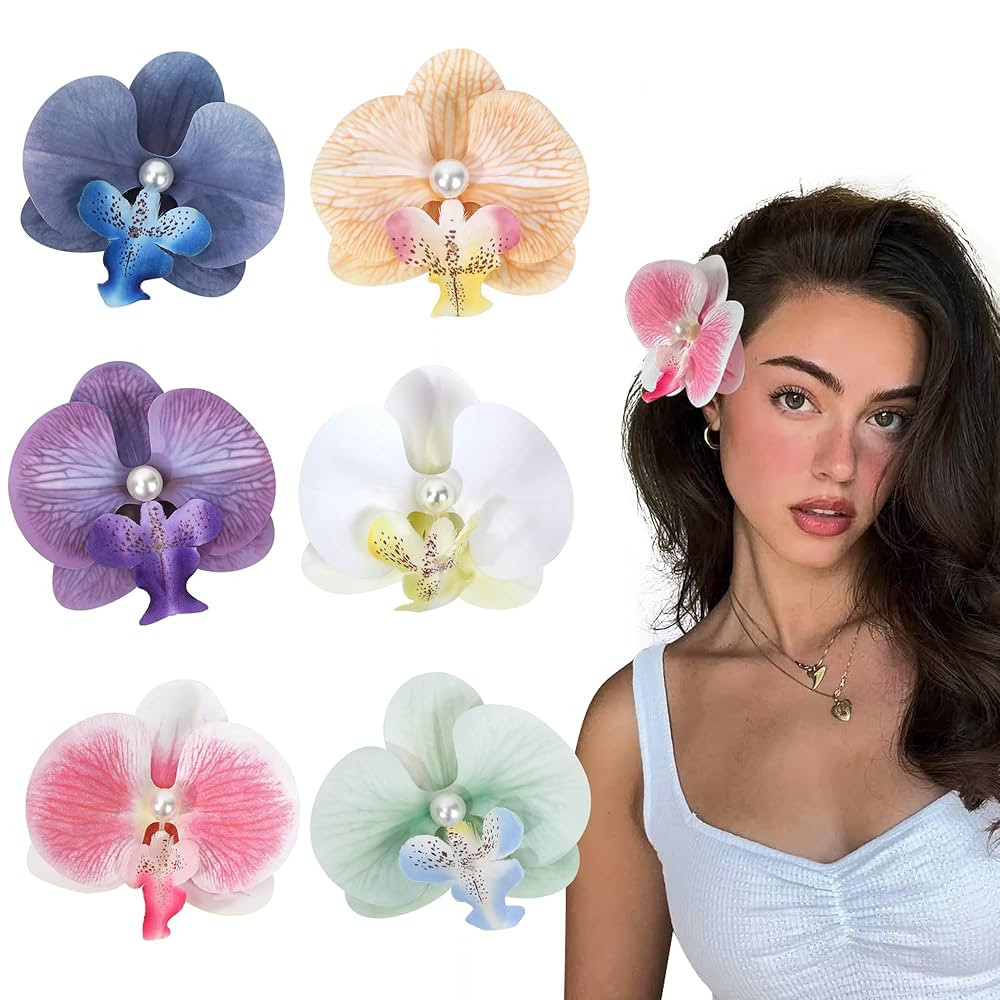 Flower Hair Clips 6 Pcs - Hawaiian Tropical Orchid Hair Clips Bohemian Hairpins with Artificial S... | Amazon (US)