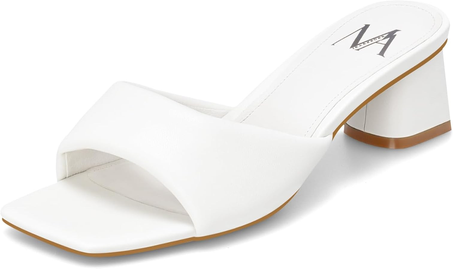 MIRAAZZURRA Heel Mules for Woman Square Open Toe Chunky Block Short Low Heel Slip on Heeled Sanda... | Amazon (US)