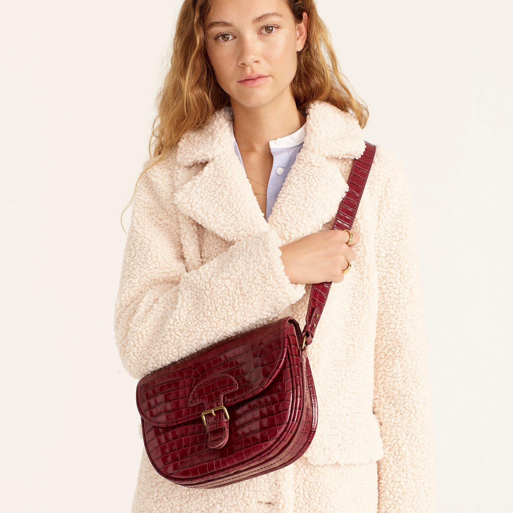 Classic large saddle bag in croc-embossed leather | J.Crew US