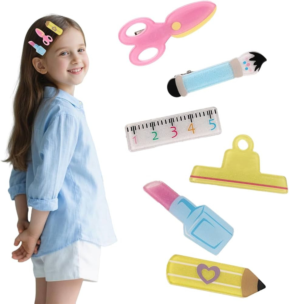 6 Pcs Back To School Hair Clips Cute Pencil Ruler Shaped Hair Accessories Barrettes Alligator Cli... | Amazon (US)