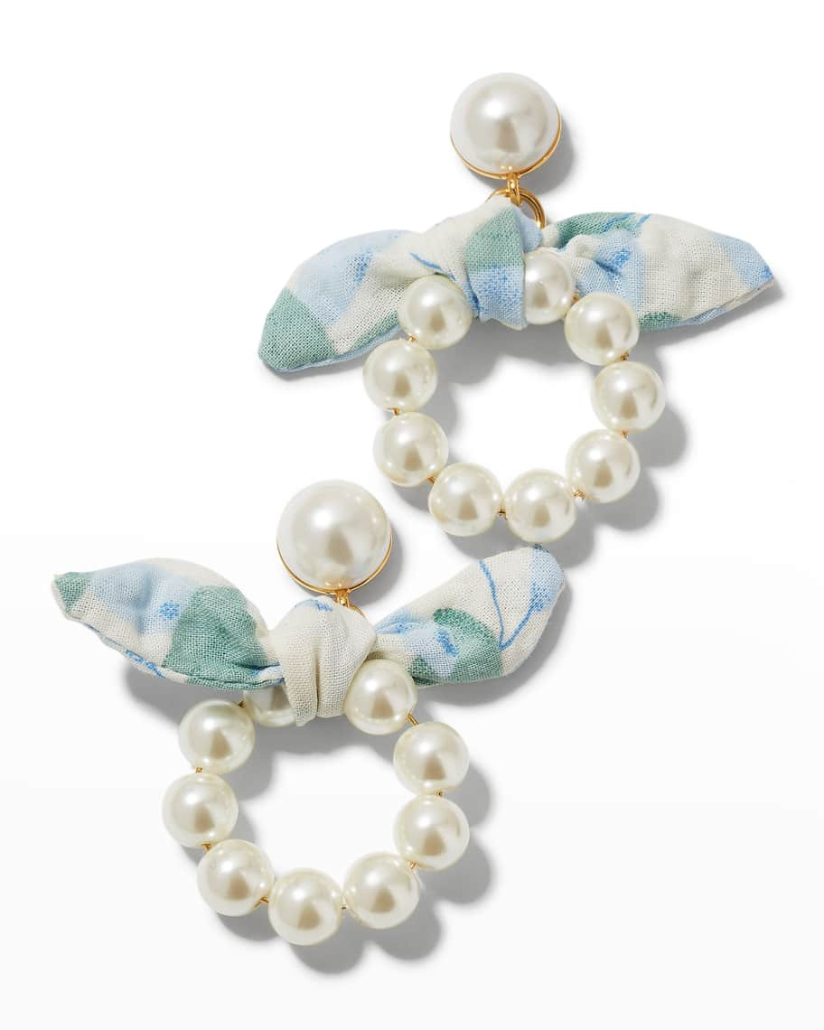 Lele Sadoughi Scarf Bow Pearly Hoop Earrings | Neiman Marcus