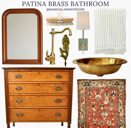 New England Interiors • Patina Brass Bathroom • Mirror, Lighting, Rug, Faucet, Sink, Mermaid Hook, Towel, Commode, Bath Decor & Accessories. 🫧🌼

TO SHOP: Click on the link in bio or copy and paste link in web browser 

#newengland #bathroom #bathroomreno #home #homeinspo #brass #mermaid