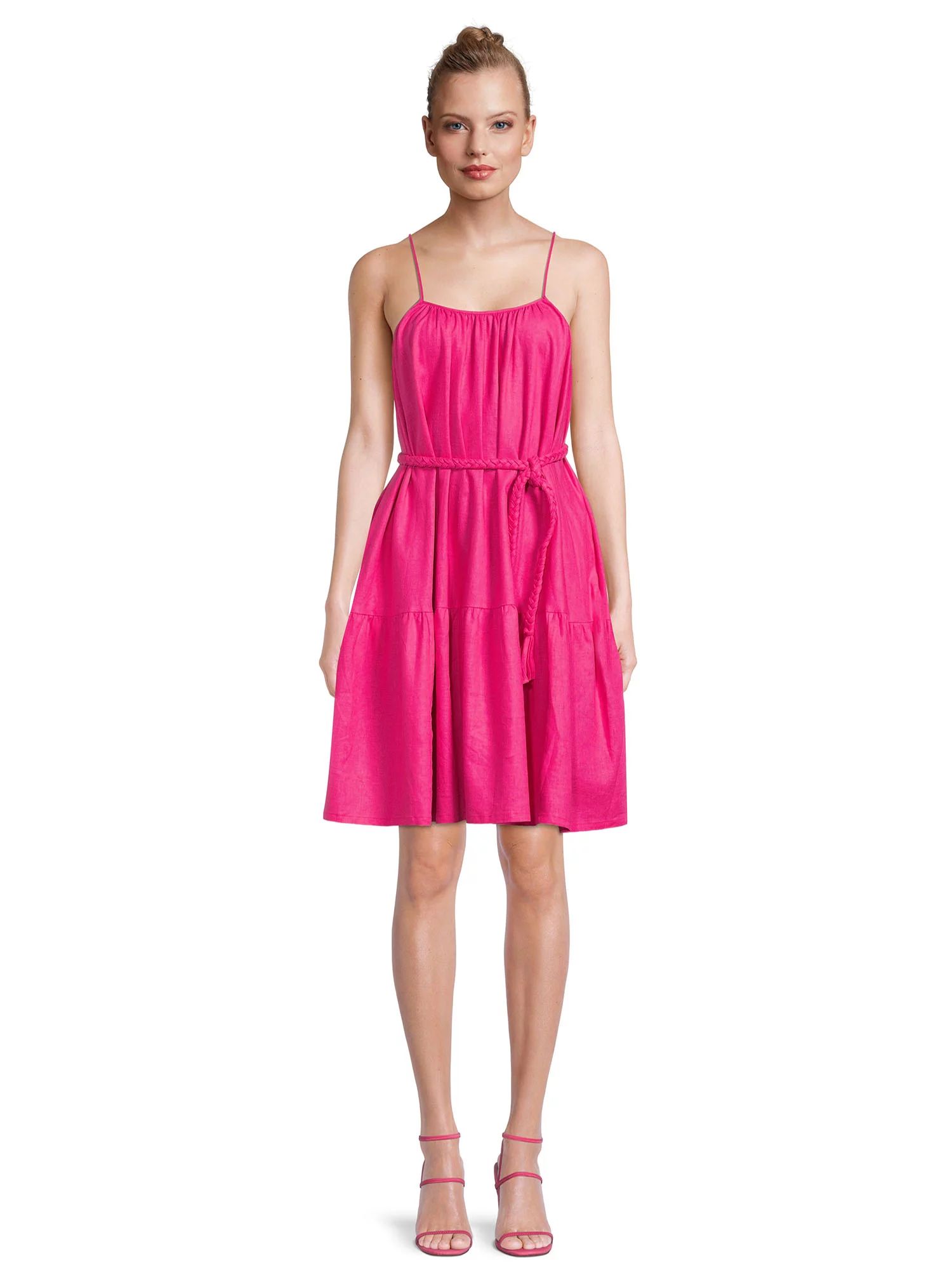 The Get Women's Tiered Dress with Braided Belt - Walmart.com | Walmart (US)